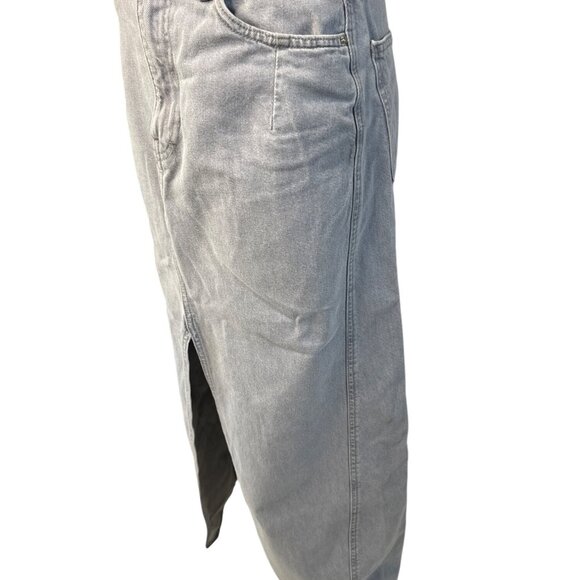 Zara Womens Grey Denim Midi Skirt With Front Slit & Pockets Size S - Picture 2 of 9